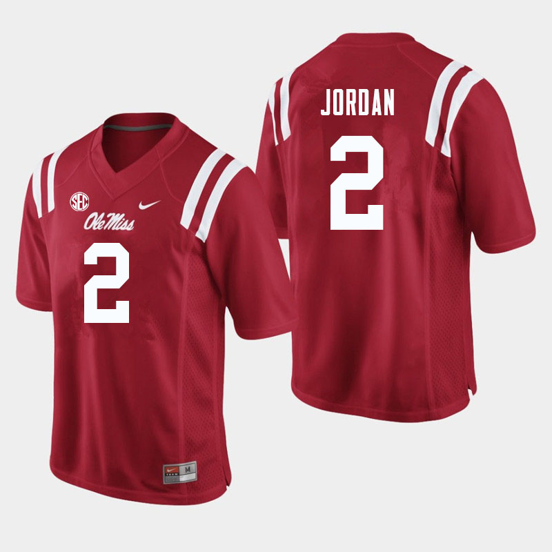 Men #2 Jalen Jordan Ole Miss Rebels College Football Jerseys Sale-Red